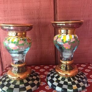 Mackenzie childs set candlesticks check circus